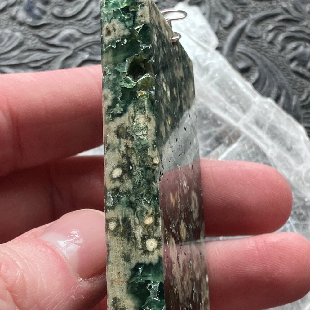 Large Rectangular Druzy Green Ocean Jasper Stone … - image 5